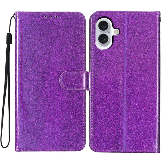 For iPhone 16 Plus Glitter Powder Flip Leather Phone Case(Purple)
