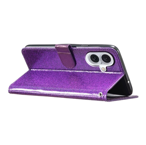 For iPhone 16 Plus Glitter Powder Flip Leather Phone Case(Purple)