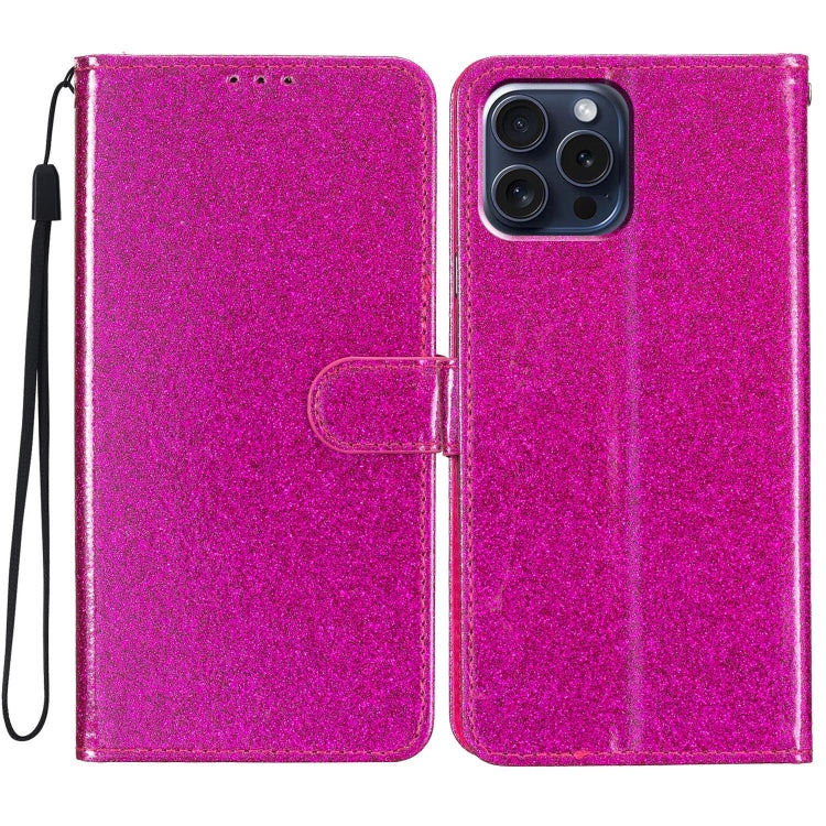 For iPhone 16 Pro Glitter Powder Flip Leather Phone Case(Rose Red)