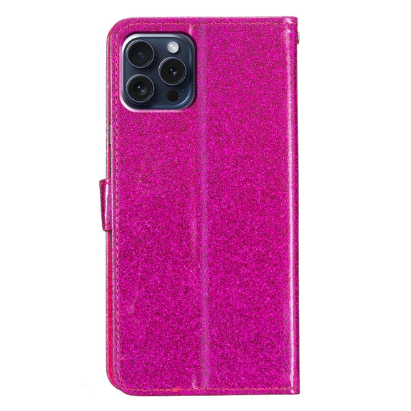 For iPhone 16 Pro Glitter Powder Flip Leather Phone Case(Rose Red)