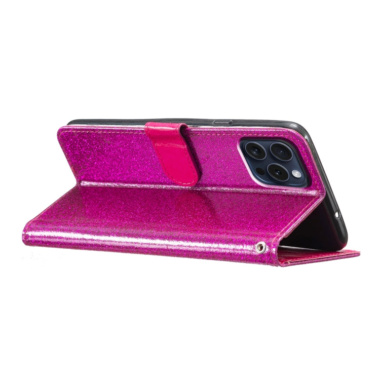 For iPhone 16 Pro Glitter Powder Flip Leather Phone Case(Rose Red)