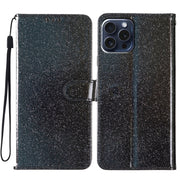 For iPhone 16 Pro Max Glitter Powder Flip Leather Phone Case(Black)