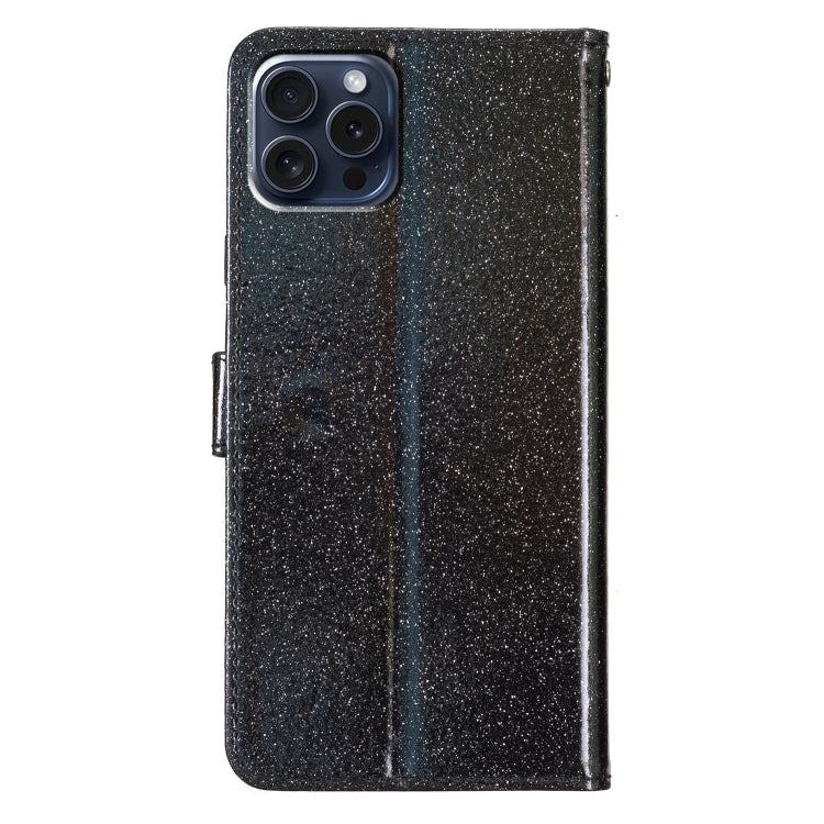 For iPhone 16 Pro Max Glitter Powder Flip Leather Phone Case(Black)