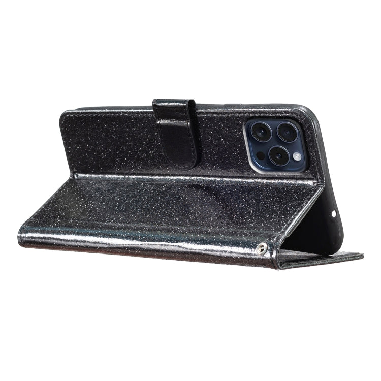 For iPhone 16 Pro Max Glitter Powder Flip Leather Phone Case(Black)