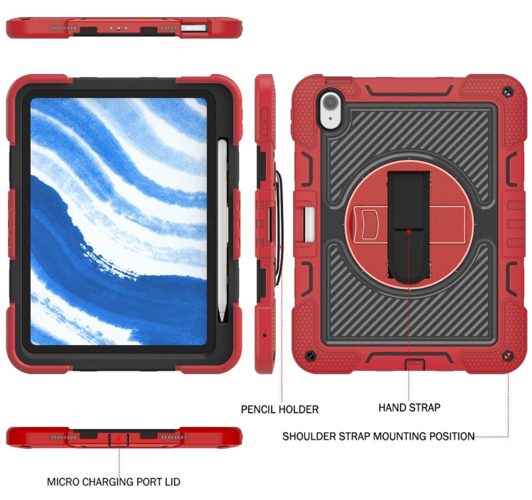 For iPad Air 11 2024 / Air 2022 10.9 360 Degree Rotation PC Contrast Silicone Tablet Case(Red + Black)