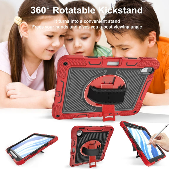 For iPad Air 11 2024 / Air 2022 10.9 360 Degree Rotation PC Contrast Silicone Tablet Case(Red + Black)