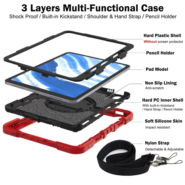 For iPad Air 11 2024 / Air 2022 10.9 360 Degree Rotation PC Contrast Silicone Tablet Case(Red + Black)