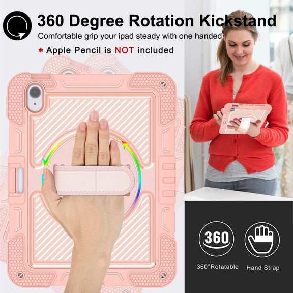 For iPad Air 11 2024 / Air 2022 10.9 360 Degree Rotation PC Contrast Silicone Tablet Case(Rose Gold)