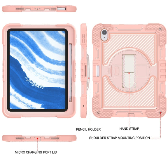 For iPad Air 11 2024 / Air 2022 10.9 360 Degree Rotation PC Contrast Silicone Tablet Case(Rose Gold)