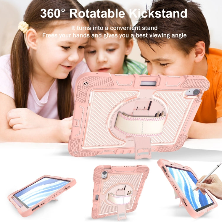 For iPad Air 11 2024 / Air 2022 10.9 360 Degree Rotation PC Contrast Silicone Tablet Case(Rose Gold)
