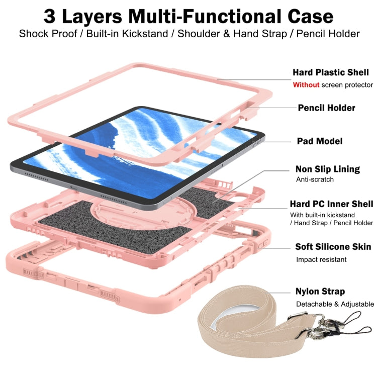 For iPad Air 11 2024 / Air 2022 10.9 360 Degree Rotation PC Contrast Silicone Tablet Case(Rose Gold)