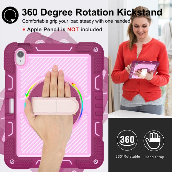 For iPad Air 11 2024 / Air 2022 10.9 360 Degree Rotation PC Contrast Silicone Tablet Case(Rose Red + Pink)