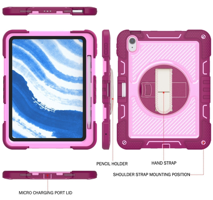 For iPad Air 11 2024 / Air 2022 10.9 360 Degree Rotation PC Contrast Silicone Tablet Case(Rose Red + Pink)