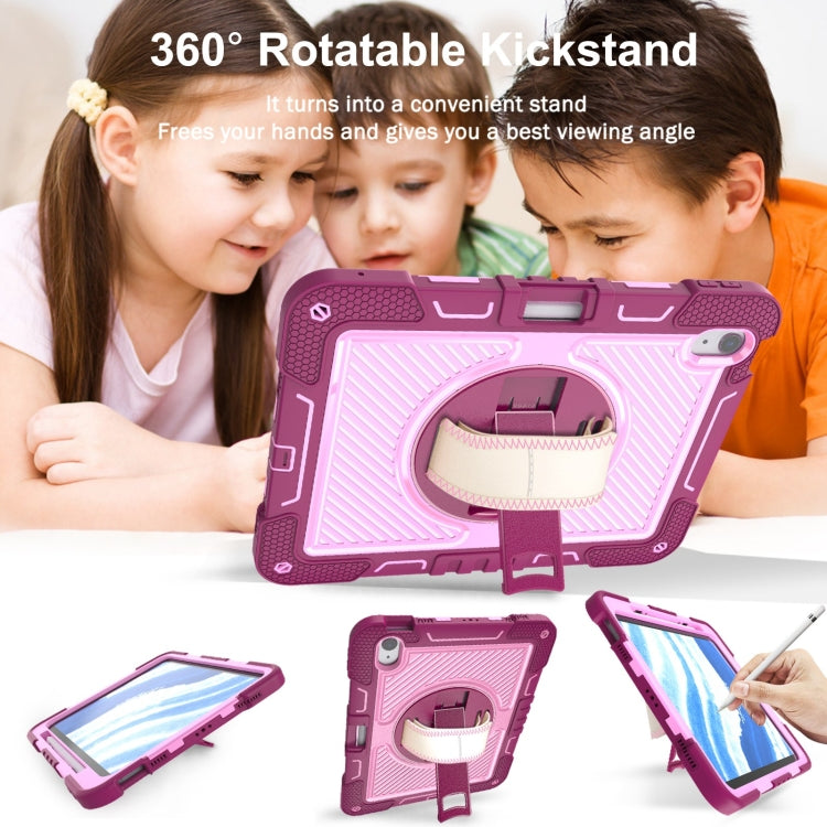 For iPad Air 11 2024 / Air 2022 10.9 360 Degree Rotation PC Contrast Silicone Tablet Case(Rose Red + Pink)