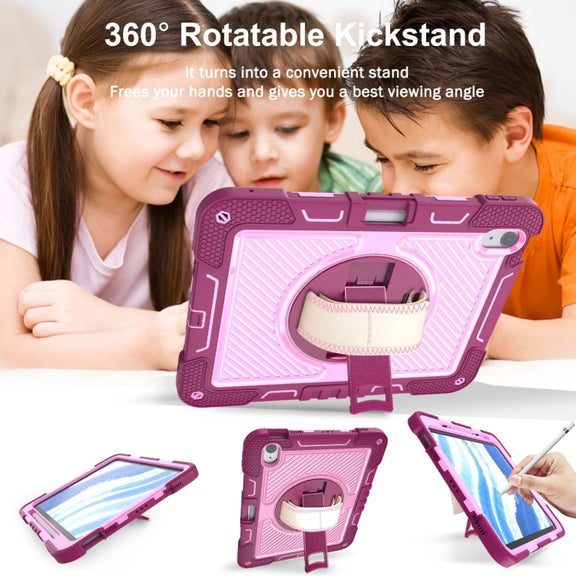 For iPad Air 11 2024 / Air 2022 10.9 360 Degree Rotation PC Contrast Silicone Tablet Case(Rose Red + Pink)
