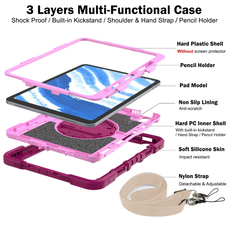 For iPad Air 11 2024 / Air 2022 10.9 360 Degree Rotation PC Contrast Silicone Tablet Case(Rose Red + Pink)