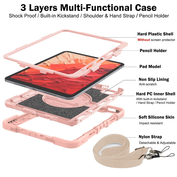For iPad Pro 11 2024 360 Degree Rotation PC Contrast Silicone Tablet Case(Rose Gold)