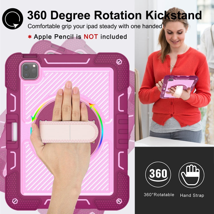 For iPad Pro 11 2024 360 Degree Rotation PC Contrast Silicone Tablet Case(Rose Red + Pink)