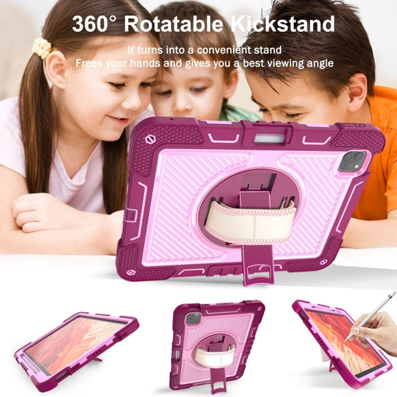 For iPad Pro 11 2024 360 Degree Rotation PC Contrast Silicone Tablet Case(Rose Red + Pink)
