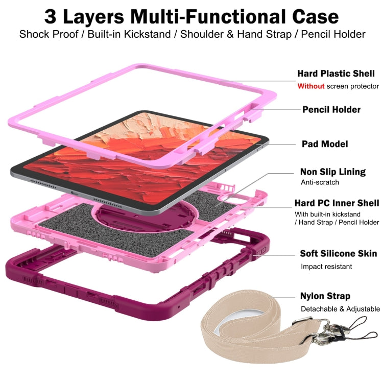 For iPad Pro 11 2024 360 Degree Rotation PC Contrast Silicone Tablet Case(Rose Red + Pink)