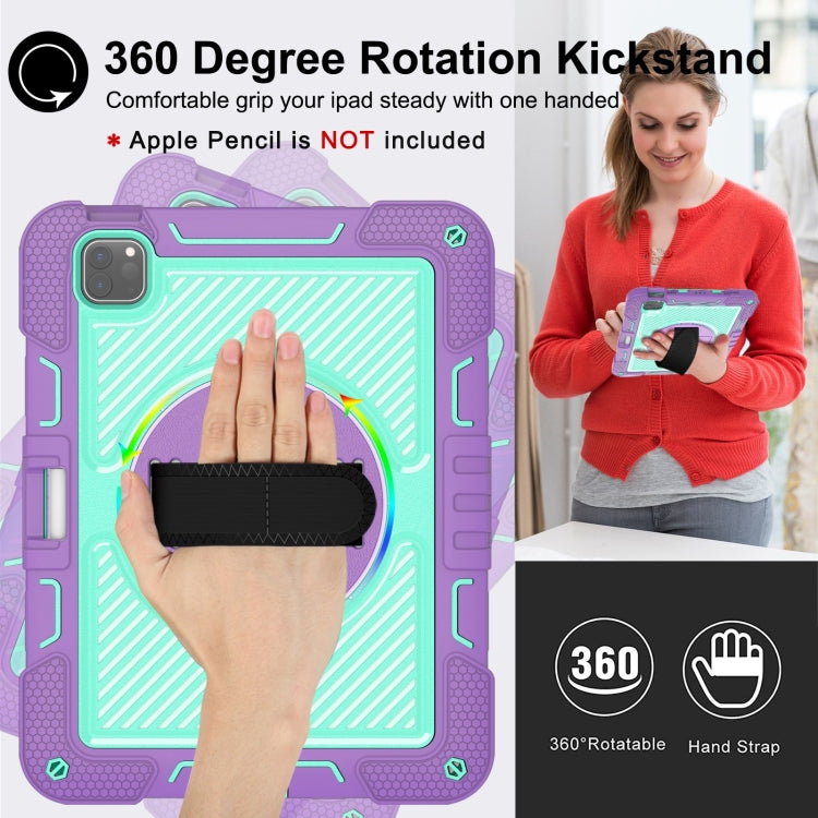 For iPad Pro 11 2024 360 Degree Rotation PC Contrast Silicone Tablet Case(Purple + Mint Green)
