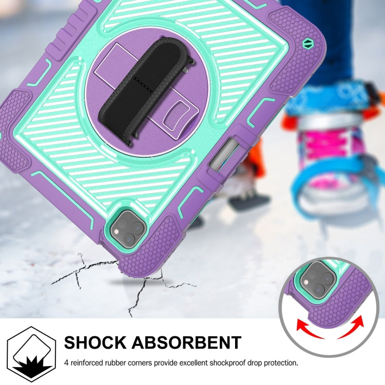 For iPad Pro 11 2024 360 Degree Rotation PC Contrast Silicone Tablet Case(Purple + Mint Green)