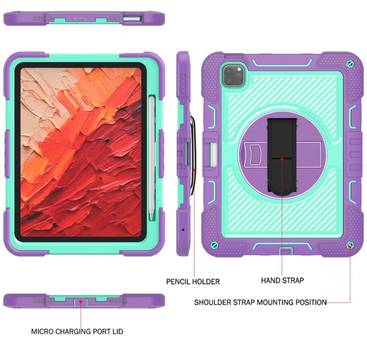 For iPad Pro 11 2024 360 Degree Rotation PC Contrast Silicone Tablet Case(Purple + Mint Green)