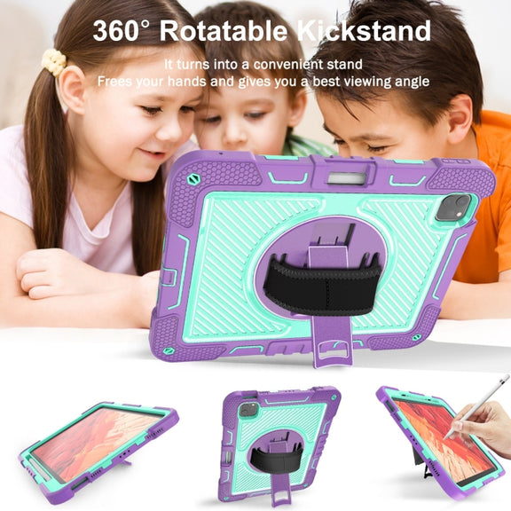 For iPad Pro 11 2024 360 Degree Rotation PC Contrast Silicone Tablet Case(Purple + Mint Green)