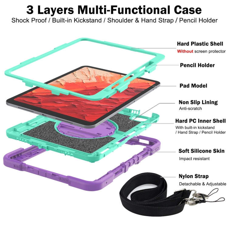 For iPad Pro 11 2024 360 Degree Rotation PC Contrast Silicone Tablet Case(Purple + Mint Green)