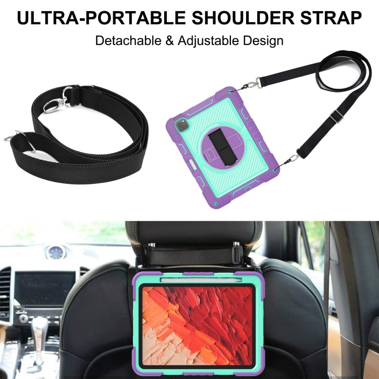 For iPad Pro 11 2024 360 Degree Rotation PC Contrast Silicone Tablet Case(Purple + Mint Green)
