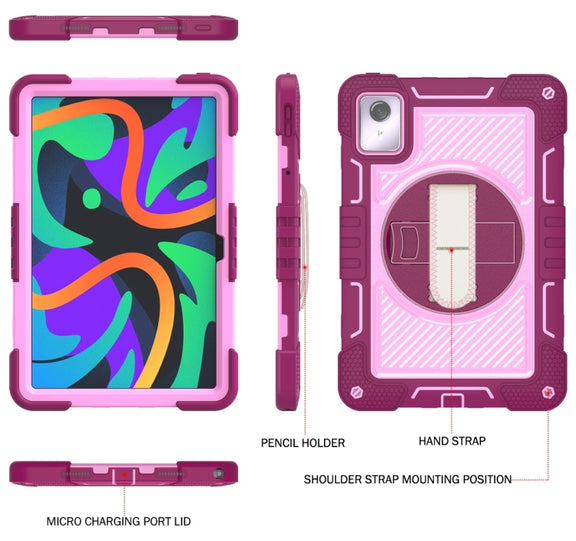 For Lenovo Tab M11 / Xiaoxin Pad 11 2024 360 Degree Rotation PC Contrast Silicone Tablet Case(Rose Red + Pink)