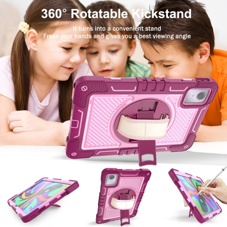For Lenovo Tab M11 / Xiaoxin Pad 11 2024 360 Degree Rotation PC Contrast Silicone Tablet Case(Rose Red + Pink)