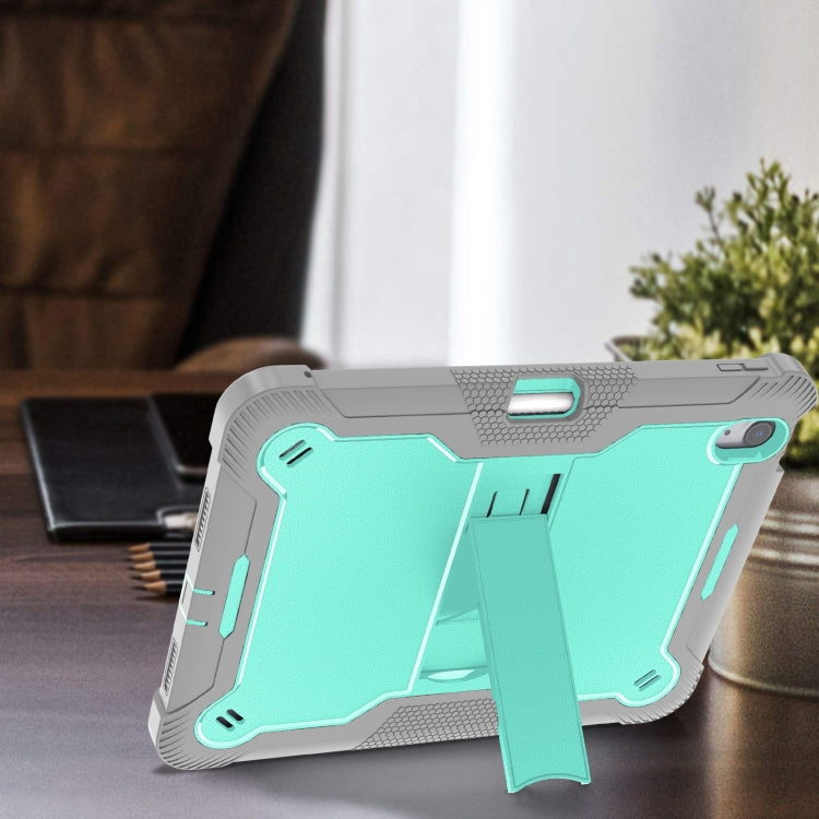For iPad Air 11 2024 / Air 2022 10.9 Shockproof Silicone Hybrid PC Tablet Case with Holder(Mint Green + Grey)