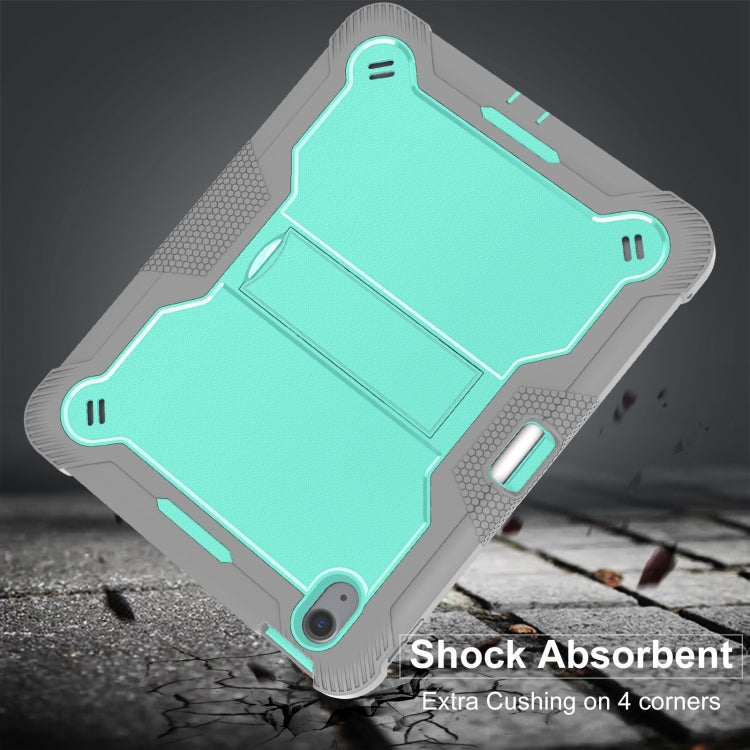 For iPad Air 11 2024 / Air 2022 10.9 Shockproof Silicone Hybrid PC Tablet Case with Holder(Mint Green + Grey)