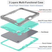 For iPad Air 11 2024 / Air 2022 10.9 Shockproof Silicone Hybrid PC Tablet Case with Holder(Mint Green + Grey)