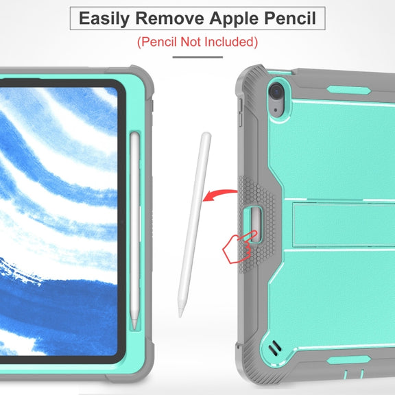 For iPad Air 11 2024 / Air 2022 10.9 Shockproof Silicone Hybrid PC Tablet Case with Holder(Mint Green + Grey)