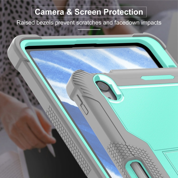 For iPad Air 11 2024 / Air 2022 10.9 Shockproof Silicone Hybrid PC Tablet Case with Holder(Mint Green + Grey)