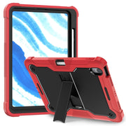 For iPad Air 11 2024 / Air 2022 10.9 Shockproof Silicone Hybrid PC Tablet Case with Holder(Black + Red)