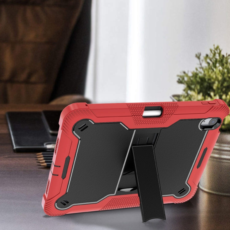 For iPad Air 11 2024 / Air 2022 10.9 Shockproof Silicone Hybrid PC Tablet Case with Holder(Black + Red)