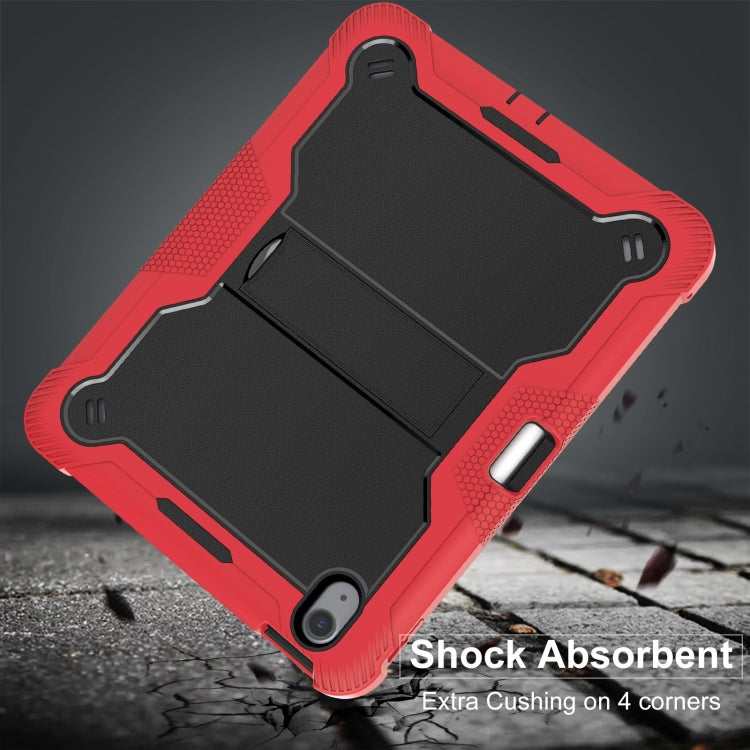 For iPad Air 11 2024 / Air 2022 10.9 Shockproof Silicone Hybrid PC Tablet Case with Holder(Black + Red)