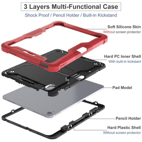 For iPad Air 11 2024 / Air 2022 10.9 Shockproof Silicone Hybrid PC Tablet Case with Holder(Black + Red)