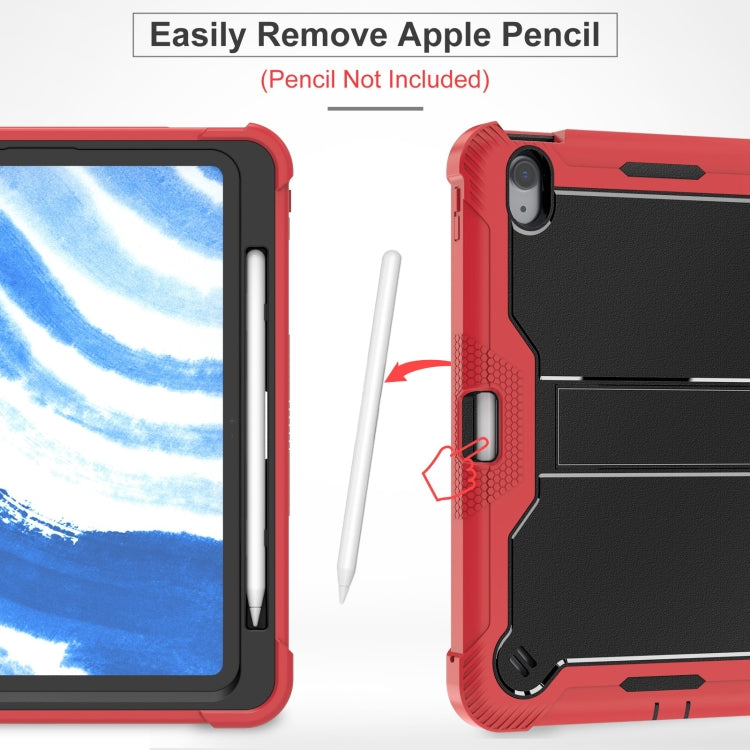 For iPad Air 11 2024 / Air 2022 10.9 Shockproof Silicone Hybrid PC Tablet Case with Holder(Black + Red)
