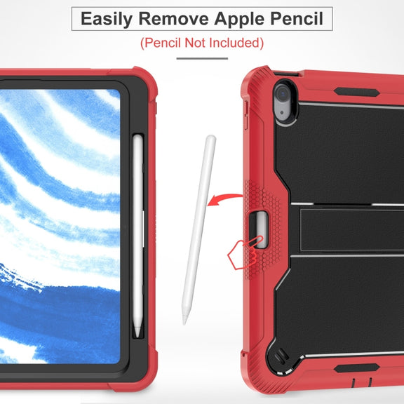 For iPad Air 11 2024 / Air 2022 10.9 Shockproof Silicone Hybrid PC Tablet Case with Holder(Black + Red)