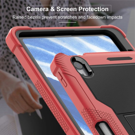 For iPad Air 11 2024 / Air 2022 10.9 Shockproof Silicone Hybrid PC Tablet Case with Holder(Black + Red)