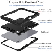 For iPad Air 11 2024 / Air 2022 10.9 Shockproof Silicone Hybrid PC Tablet Case with Holder(Black)