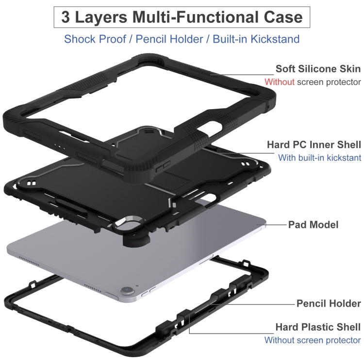 For iPad Air 11 2024 / Air 2022 10.9 Shockproof Silicone Hybrid PC Tablet Case with Holder(Black)