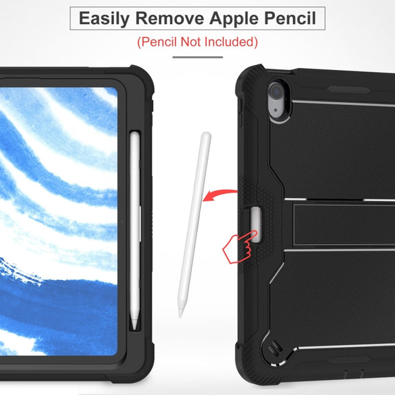 For iPad Air 11 2024 / Air 2022 10.9 Shockproof Silicone Hybrid PC Tablet Case with Holder(Black)