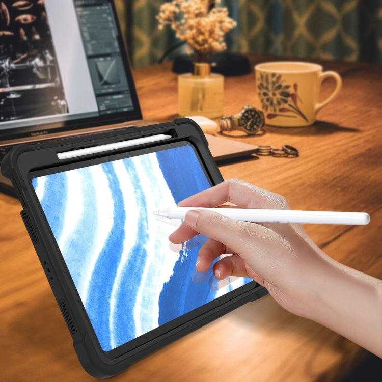 For iPad Air 11 2024 / Air 2022 10.9 Shockproof Silicone Hybrid PC Tablet Case with Holder(Black)