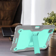 For iPad Pro 11 2024 Shockproof Silicone Hybrid PC Tablet Case with Holder(Mint Green + Grey)
