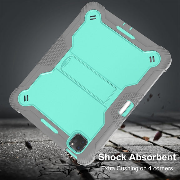 For iPad Pro 11 2024 Shockproof Silicone Hybrid PC Tablet Case with Holder(Mint Green + Grey)